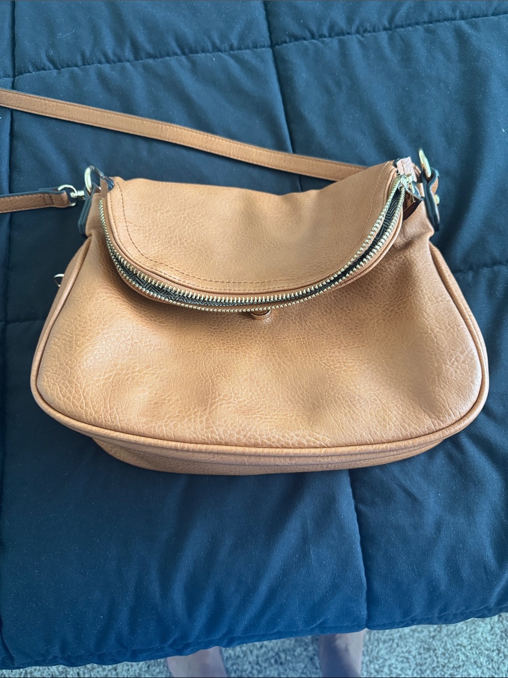 Moda Luxe Tan Crossbody Bag with Zip Flap